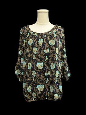 Blue/Black/Gold Floral & Paisley Print Top